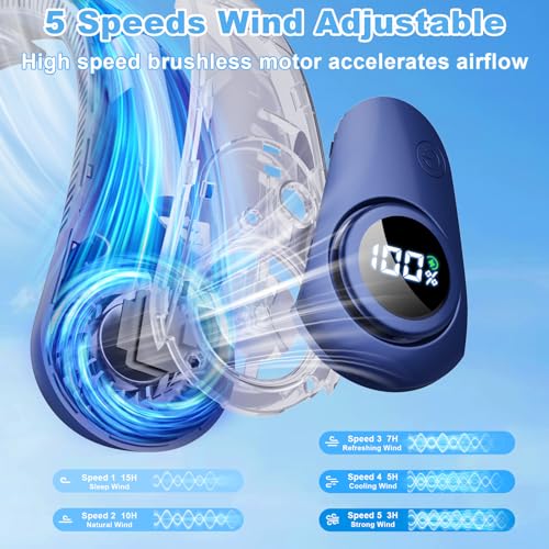 Portable Neck Fan that Blow Cold Air, LED Display, Rechargeable Hands-Free Wearable Cooling Personal Fan, 5 Speed, Neck Support, Bladeless Neck Air Conditioner, Gifts for Women/Men, Hot Flashes