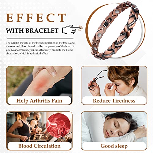 Pure Copper Bracelets for Women,Ultra Magnetic Bracelets for Women with 3500 Gauss Magnets,Crystal Valentine's Day Jewelry Gift, Sizing Tool | 3500 Gauss Magnets,Valentine's Day Jewelry Gift, Free Sizing Tool