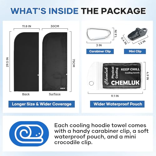 Cooling Rags for Neck: UPF50 Cooling Hoodie Towel with Case 3 Packs | Quick Dry, Chemical-free, Breathable, Soft, Portable, Cooling Towels for Face Hot Weather Workout Baseball Softball Sport