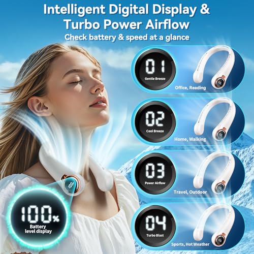 𝟐𝟎𝟐𝟔 𝐔𝐩𝐠𝐫𝐚𝐝𝐞 BNBZ Portable Neck Fan, 6000mAh Rechargeable Fan Blows Cold Air with LED Display, 4 Speeds, 20H Runtime, Quiet Wearable 360° Personal Cooling Fan for Outdoor Travel Work Gym
