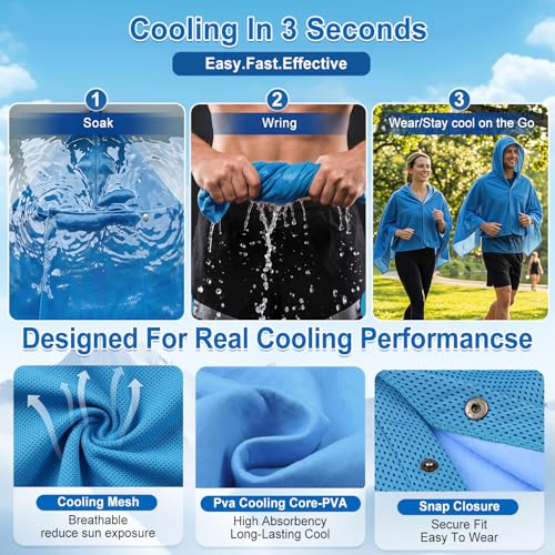 Large Hoodie Cooling Towels Instant Heat Relief Dual Layer Ice Towel | Wearable Cooling Shawl, Sun Proection Long-Lasting Cool for Yoga,Yard work Camping Beach & Summer Activities (55*25inch)
