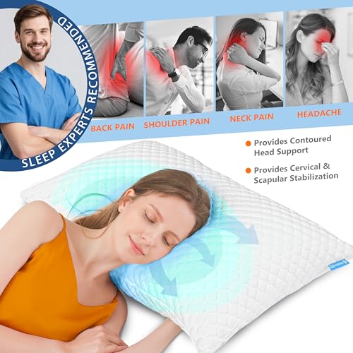 UYWO Cooling Pillows Queen Size Set of 2, Adjustable Memory Foam Pillows | Firm/Soft Cooling Bed Pillows for Side/Back/Stomach Sleepers, Ergonomic Neck Support Pillow
