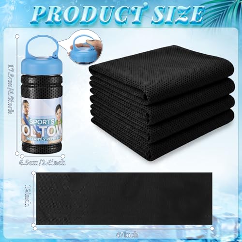 Honoson 10 Pcs Cooling Towels for Neck and Face, 47"x12" Sports Breathable Ice Towels Microfiber Chilly Sweat Rags with Portable Bottle for Gym Golf Athletes Yoga Workout Hot Weather (Black)
