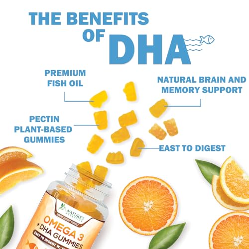Omega 3 Fish Oil Gummies - Triple Strength Omega 3 Gummy Supplement with High Absorption DHA & EPA - Heart, Joint & Brain Support - Delicious Orange Flavor Fish Oil Nature's Vitamin - 60 Gummies
