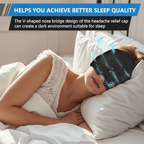 Migraine Relief Cap, All Around Gel Covered Reusable Headache Relief Cap, Black Migraine Cap for Headache Relief, Puffy Eyes | Migraine Relief Products, Shade, 360 Degree Surround, Multiple wearing methods,for Headache Relief, Puffy Eyes and Tension