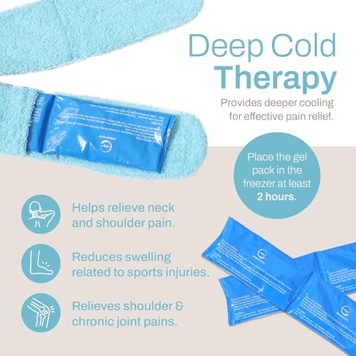 Ice Pack for Neck and Shoulders, Neck Ice Pack Wrap with 2 Reusable Packs | Cold Pack for Neck, Freezable Cooling Wrap, Post Surgery Tonsillectomy Recovery, Soft Plush Towel