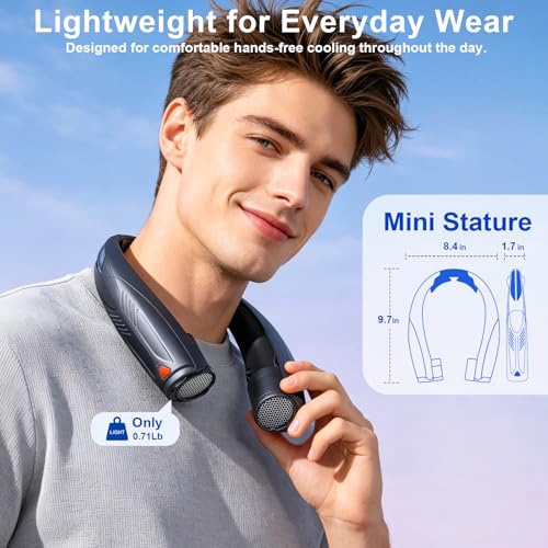 Portable Neck Fan with Reading Light, 6000mAh USB-C Rechargeable Hands Free Fan, 6-Speed Wearable Fan, 360° Cooling Summer Gifts for Men Women, Travel, Camping, Outdoor Work - Black