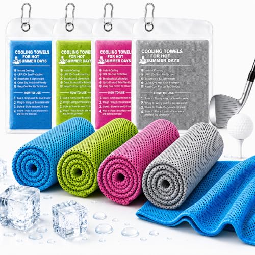 4 Pack Cooling Towels (40" × 12"), Soft Breathable Cooling Microfiber Ice Towels for Neck & Face, Instant Cooling Neck Wraps for Golf, Gym, Running, Yoga, Camping, Outdoor Sports & Hot Weather