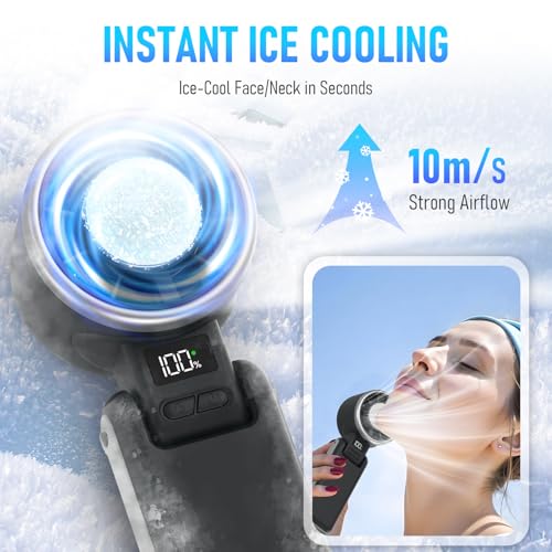 PlayHot Portable Handheld Cooling Fan, Travel Essentials, Gifts for Women | Instant Cooling, 10m/s Airflow, 5-Speed, 10H Max, USB-C Rechargeable, LED Display, 3-in-1 Foldable for Cruise, Beach Vacation