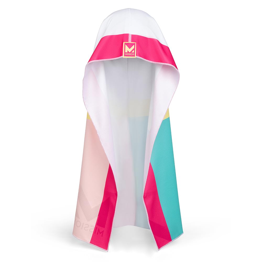 MISSION Reversible Cooling Hoodie Towel- Hood Towel, Cools Instantly When Wet, UPF 50 Sun Protection, Contours Your Head to Stay in Place, Great for Sports, Fitness, Gym (White Multi)