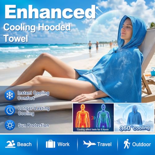 Large Hoodie Cooling Towels Instant Heat Relief Dual Layer Ice Towel | Wearable Cooling Shawl, Sun Proection Long-Lasting Cool for Yoga,Yard work Camping Beach & Summer Activities (55*25inch)