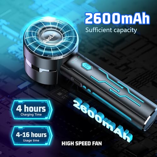 AaoLin 2pcs Portable Handheld Turbo Fan with 7000rpm High-Speed Motor USB Rechargeable Cooling Personal Fan 4-Speed, 4-16H Runtime, with Lanyard for Outdoor Travel, Women, Kids, Summer Gift