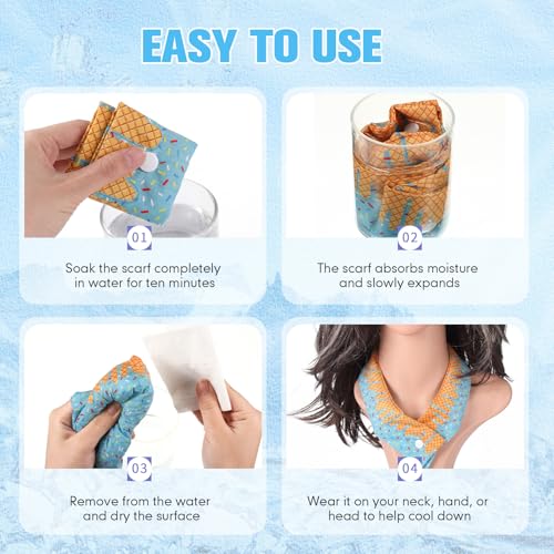 Hanaive 12 Pcs Cooling Neck Wraps with Button Tie Dye Neck Cooler for Hot Weather Ice Cooling Bandana Scarf for Summer Men Women (Ice Cream Drip)