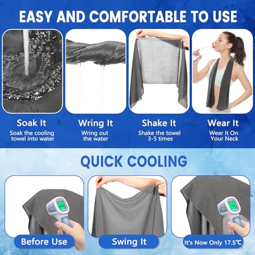 Hosuly 30 Pack Cooling Towels 40"x12" Cooling Neck Wraps Soft Breathable Chilly Towel Ice Towels Microfiber Workout Towel for Yoga Sport Running Workout Gym Camping Fitness Activities(Dark Gray)