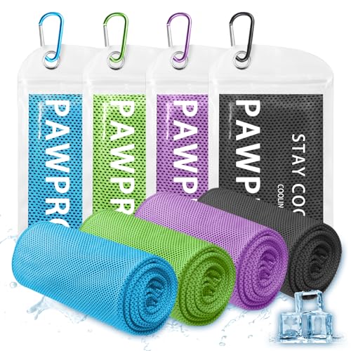 4 Packs Soft Breathable Cooling Towels for Neck and Face(40"x12") | Waterproof Bag, Carabiner, Microfiber, for Yoga, Sport,Gym,Camping