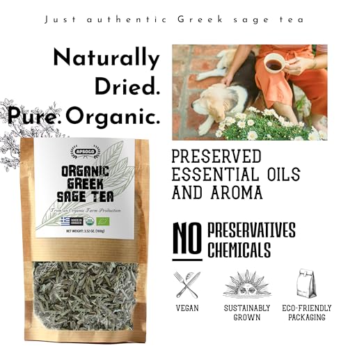 Apsogo Organic Greek Sage Tea - Salvia Officinalis Loose Leaf, 3.52oz