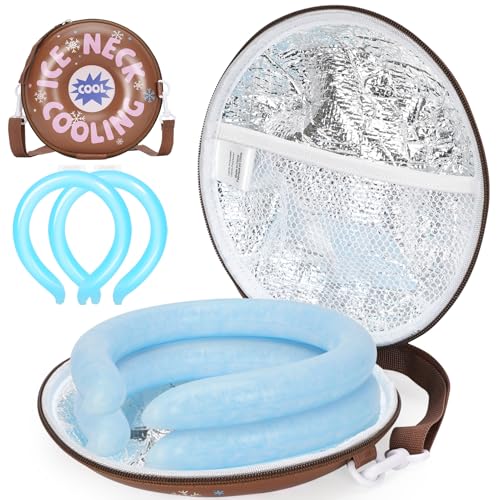 1MORE Neck Cooling Tube,Cooler Ice Ring w/Bag for Summer,2-Pk,Chocolate | Reusable Coolers Wraps for Extremely Hot Weather | Wearable Cooling Ice Ring for Outdoor Sports, Workers.
