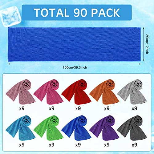 Redbaker 90 Pcs Cooling Towels Bulk for Neck Face 40"x12",Coloful | Ice Towel Cooling Rags Bulk Microfiber Quick Dry Sweat Towel for Gym Running Yoga Outdoor Sports Homeless Donations
