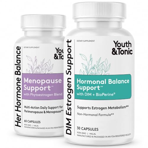 Youth & Tonic DIM for Perimenopause – Estrogen Supplement for Women 2pk | Hormone Balance Supplement for Women, DIM Complex (Diindolylmethane) + Red Clover + Black Cohosh for the Menopause Transition