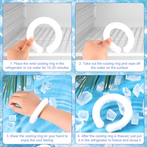 2pcs Wrist Cooling Tubes, 3.74in Diameter Reusable ICY Wrist Pack Cooling Bracelet Wearable Wristband Ring for Hot Weather Summer Outdoor Indoor Heat Dissipation(White)