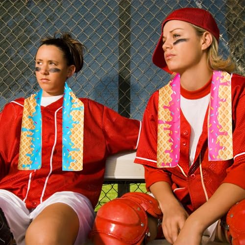 12 Pcs 40"x12" Softball Ice Cream Drip Cooling Towels | Sweat Absorbent Cooling Towels for Coach & Team Gifts, Youth Sports, Gym, Beach, Pool & Hot Weather Party Favors