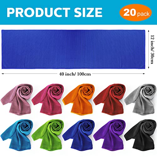 Honoson 20 Packs Cooling Towel Ice Towel Microfiber Sports Towel Breathable Chilly Towel with Bag Wet Towel for Neck Men Women Stay Cool Yoga Gym Golf Workout Travel Camping Beach Accessories