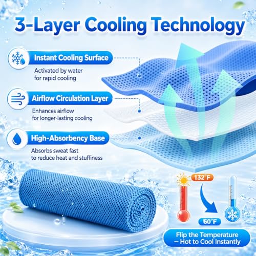 4 Pack Cooling Towels (40" × 12"), Soft Breathable Cooling Microfiber Ice Towels for Neck & Face, Instant Cooling Neck Wraps for Golf, Gym, Running, Yoga, Camping, Outdoor Sports & Hot Weather