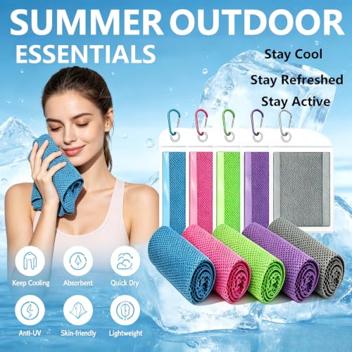 Cooling Towel for Neck and Face, 5 Pack Soft Microfiber Cold Towel | 40 X 12 Inch Breathable Cooling Towels, Cool Towels For Neck Hot Weather, Sports, Yoga, Workout, Running, Golf, Camping