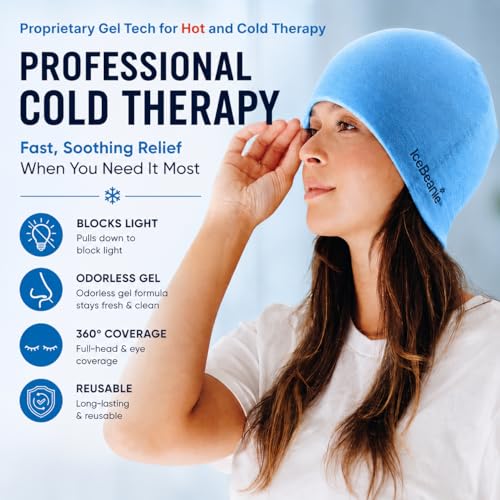 Migraine Relief Cap, Soft & Stretchy Gel Ice Hat, Reusable, Blue | Soft & stretchy gel tension headache relief, hot and cold therapy, relieves migraines, sports injuries