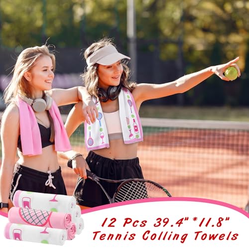 12 Pack Pink Tennis Cooling Towels for Neck and Face 30x9 Inch Tennis Sports Team Gifts Instant Cooling Neck Wraps Ice Towels Bulk for Hot Weather Players Coaches Athletes Camping Yoga