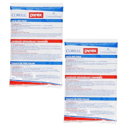 Pyrex Portable Large Cold/Hot Pack (2-Pack) - Made in USA | Reusable Gel Pack | Flexible Design | Hot Or Cold Therapy | Microwave & Freezer Safe | Leak-Resistant