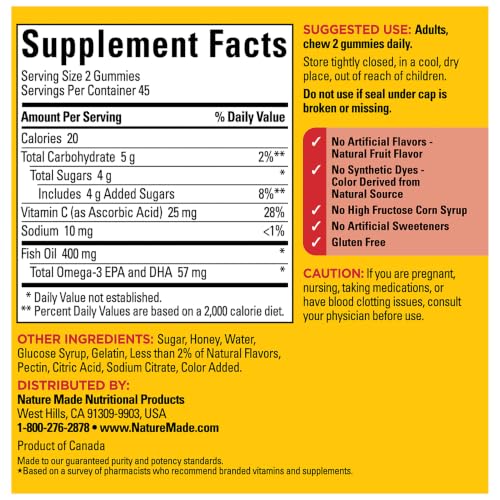 Nature Made Fish Oil Omega 3 Gummies, 90 Gummies