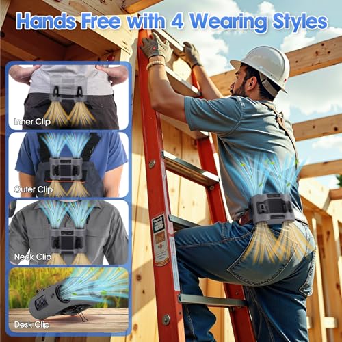 42H Portable Waist Fan, 28000mAh Rechargeable Wearable Belt Fans, 16000 RPM Cooling Neck Body Powerful Shirt Personal Cooling Fan for Outdoor Jobsite Camping Travel in Grey
