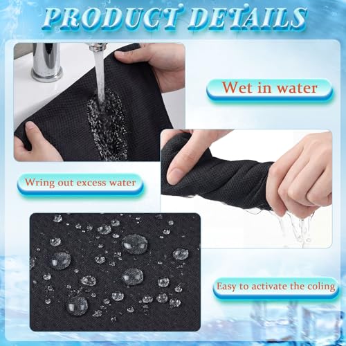 Honoson 10 Pcs Cooling Towels for Neck and Face, 47"x12" Sports Breathable Ice Towels Microfiber Chilly Sweat Rags with Portable Bottle for Gym Golf Athletes Yoga Workout Hot Weather (Black)