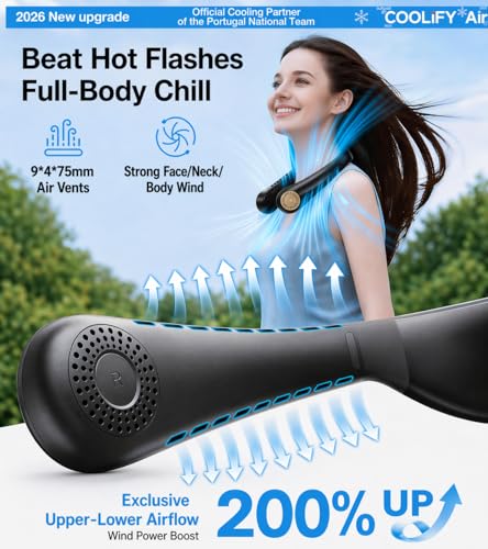TORRAS COOLiFY Air 2026 Upgraded Neck Fan Air Conditioner, Dual-Airflow Pro Cooling, Ultra Light Portable Fan Rechargeable, Personal Cooling Fan Travel Essentials, Gift for Dad Husband Father, Black