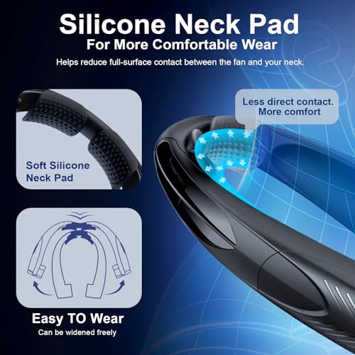 Portable Neck Fan with Reading Light, 6000mAh USB-C Rechargeable Hands Free Fan, 6-Speed Wearable Fan, 360° Cooling Summer Gifts for Men Women, Travel, Camping, Outdoor Work - Black