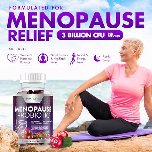 Menopause Supplements for Women - Menopause Probiotic Gummy - Women’s Menopause Relief for Hot Flashes, Night Sweats & Mood Swings with Black Cohosh & Cranberry - Non-GMO, Vegan - 60 Gummies