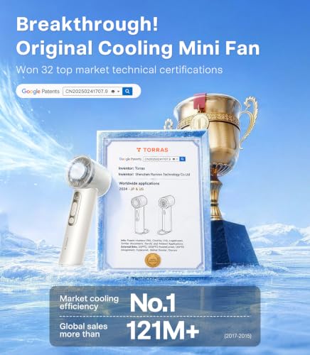 TORRAS COOLiFY iva Handheld Fan with Ice Cooler, [Chill by 50°F], 0-100 Adjustable Speed, Super Mini Powerful Portable Fan 4900mAh Rechargeable, Hand Fans for Travel Essentials,Mothers Day Gifts,Ivory
