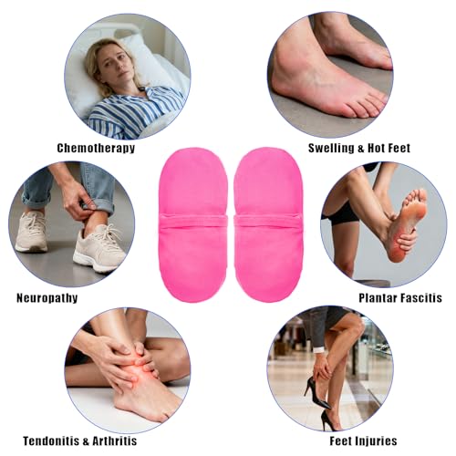 Reusable Cold Therapy Socks, Ice Pack for Feet Heels Injuries Swelling, Cold Pack Socks for Feet, Therapy Socks for Plantar Fasciitis, Neuropathy Chemotherapy, Pain Relief for Foot Ankle (Pink)