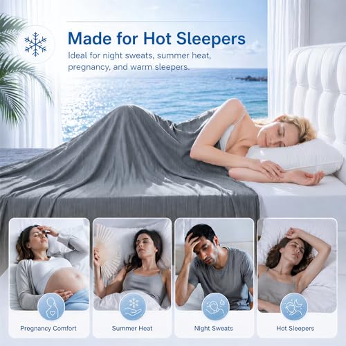 Cooling Blanket for Hot Sleepers, Summer Blanket Keep Cool for Night Sweats | Queen Size 90"x90" Breathable Soft Thin Cold Blankets for Bed Couch Sofa, (Dark Gray)