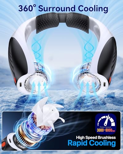 Kesguar Portable Neck Fan, 20H RunTime Cooling Fan, 6 Speeds 360° Airflow Personal Fan, Rechargeable Hands Free with 6000mAh Battery Wearable Fan Gifts for Women Men Outdoor Travel Camping