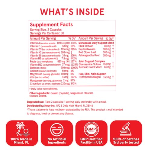 Peach Perfect Menopause Multivitamin | 21 Vitamins for Women 45+ | Black Cohosh, Ashwagandha, Vitamin D3+K2, Probiotics & Collagen | Support for Hot Flashes, Mood Swings, Joint & Skin Health | 30 SVG