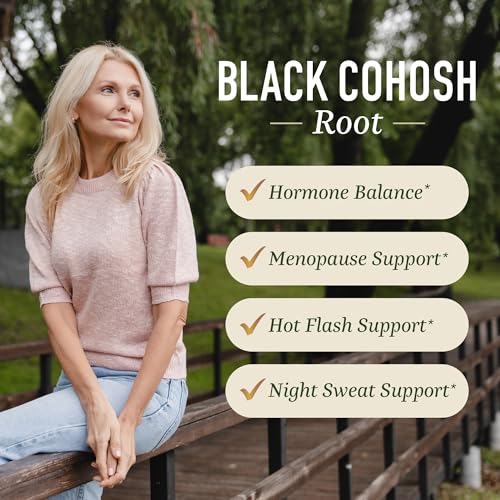 Black Cohosh Gummies, Menopause Relief, Hot Flashes & Night Sweats Support | 50mg Black Cohosh Root for Women, Gluten-Free, Vegetarian, Non-GMO, Hormone Balance Support, Tasty Peach Flavor, 60 Gummies