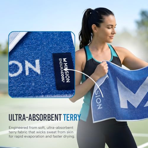 MISSION Instant Cooling up to 8 Hours Enduracool+ Performance Towel, UPF 50, Fast Drying, for Outdoors, Running, Sports, Hiking, Camping, Gym (Cobalt Blue, Medium)