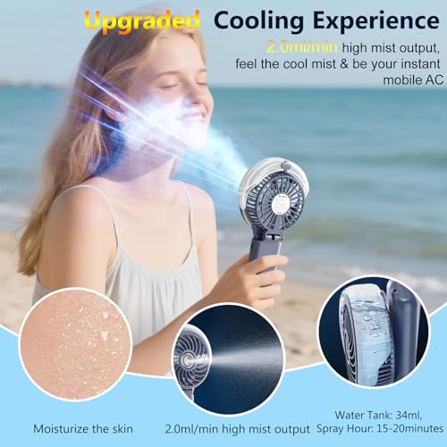 HandFan 5200mAh Upgraded Handheld Misting Fan, Portable Mister Fan Rechargeable, Spray Water Mist Fans, Electric Hand Cooling Ice Fans for Summer Beach Travel Concerts, Gifts for Women(Royal Blue)