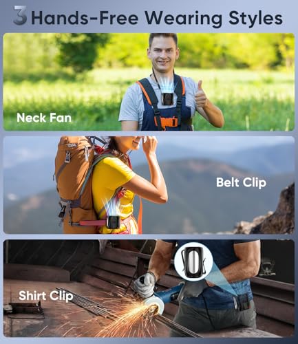 Tedajo AI Portable Waist Fan, 6 Speeds 16000RPM Strong Turbo Airflow, 40H Max Cooling Battery Powered Personal Fan Rechargeable, Hands-Free Shirt/Belt/Neck Fan for Work, Outdoor, Travel, Gift for Men