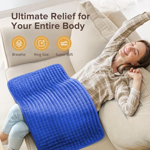 33" x 17" XXXL Extra Large Heat Pad for Back Shoulders, FSA Eligible HSA | Electric Heating Pad,6 Heat Settings, Moist Dry Heat Options, Auto-Off, Washable, Birthday Gifts for Women Men Mom Dad
