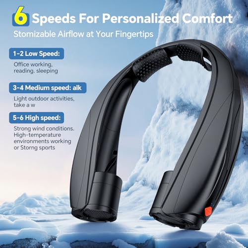 Portable Neck Fan, 6000mAh Rechargeable Personal Fan, 6 Speeds Hands Free Wearable Fan with 360° Surround Airflow, Ideal for Travel, Office, Sports, Home - Gifts for Men Women Dad Mom
