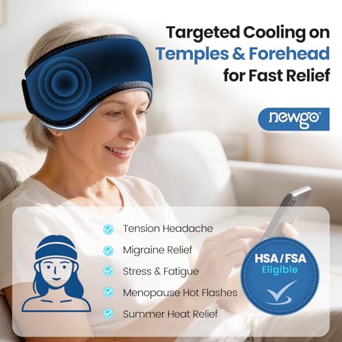 NEWGO Headache Ice Pack, Adjustable Head Wrap for Migraines, FSA Eligible | Reusable Hot and Cold Pack, Head Ice Wrap for Sinus Pain, Chemo Discomfort, Hot Flash Relief, Gift for Mom or Her