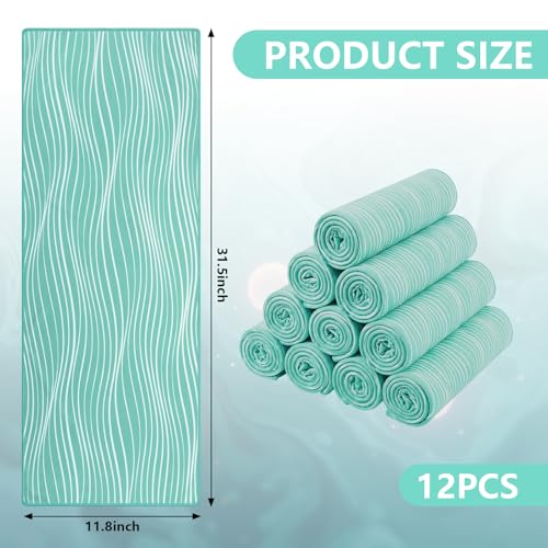 Redbaker 12 Pack Cooling Towels, Summer Wave Style, 12 x 32 in Breathable Soft Cooling Towels Bulk for Neck and Face Microfiber Ice Rags for Gym Yoga Golf Sport Running (Blue)